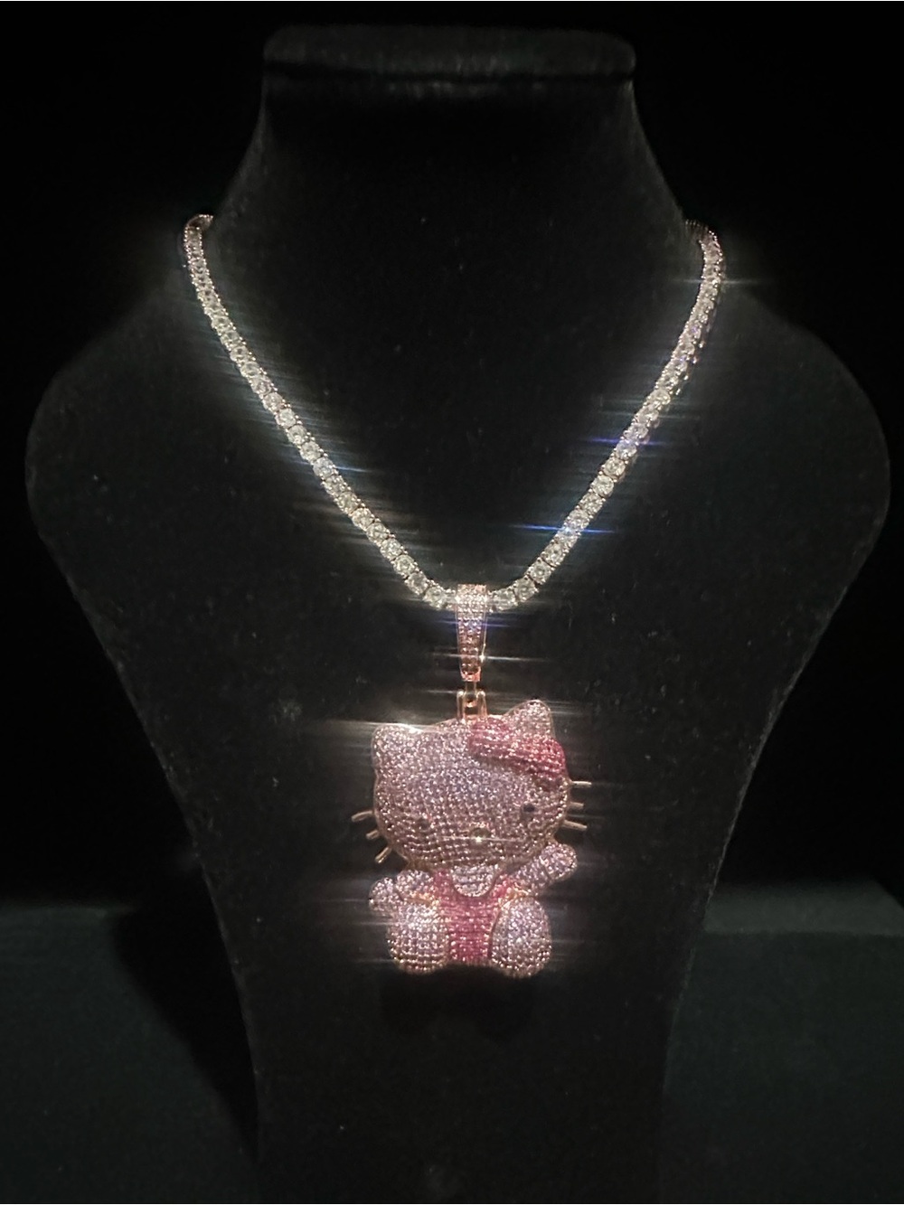 Rose Gold Hello Kitty purple & pink Crystal Pendant Necklace